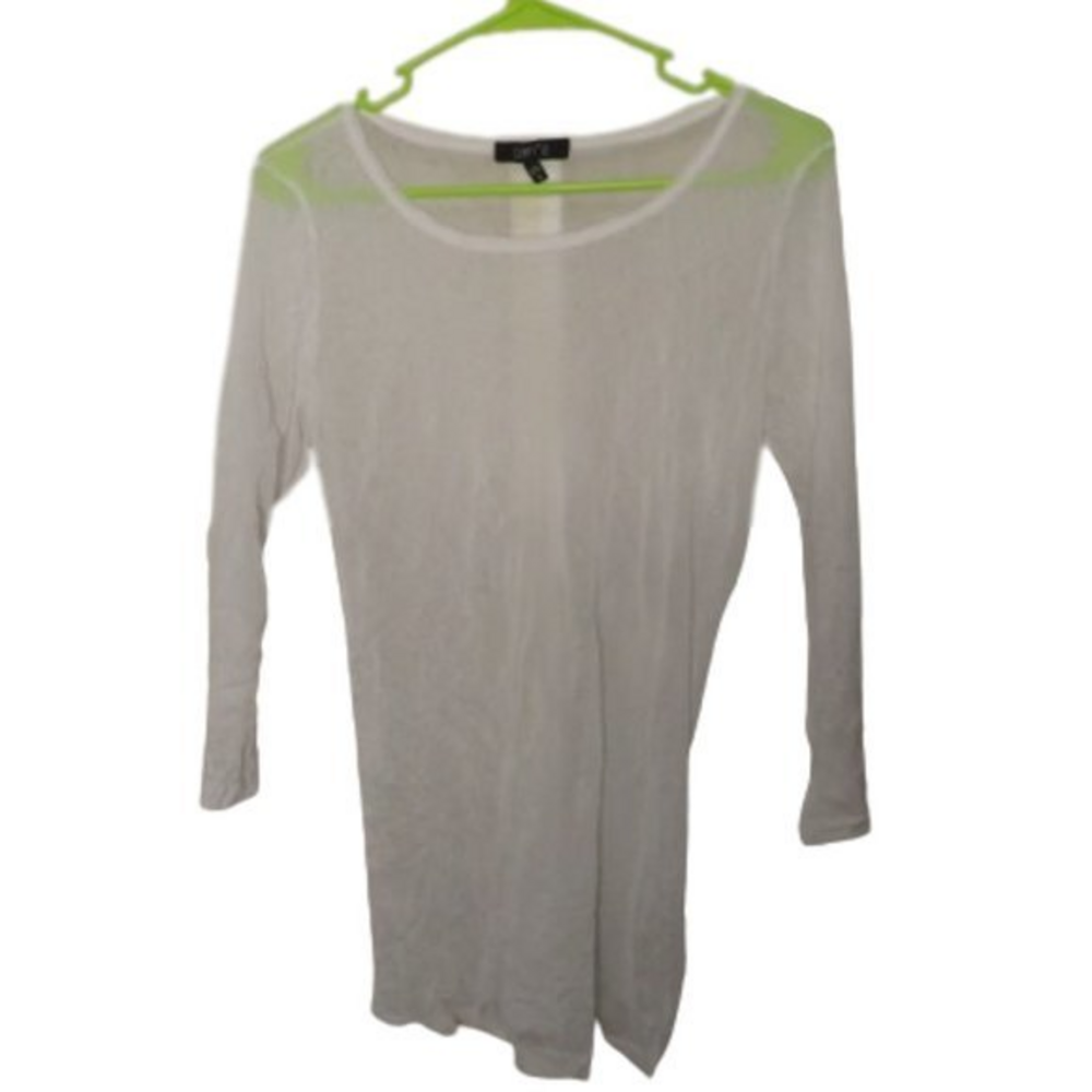 Comfy USA‎ white Crushed Sheer Mesh Long Sleeve Top